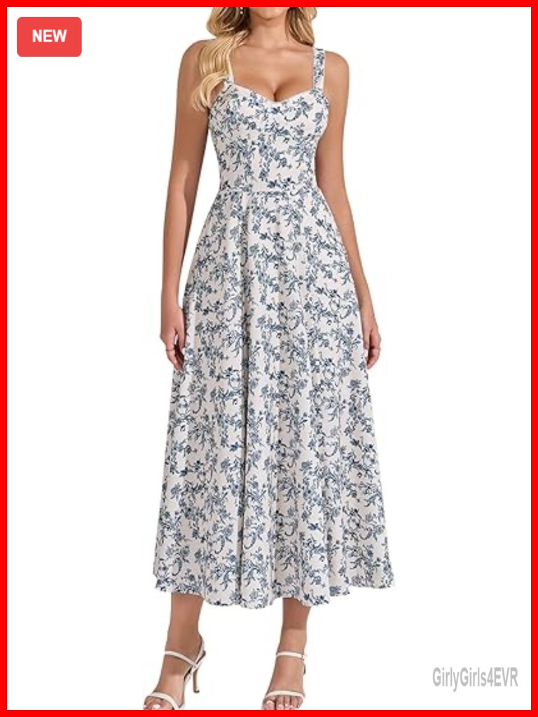 Floral Midi Wedding Guest Dress Lace Smocked Bow Tie Flowy A Line Boho Sundress